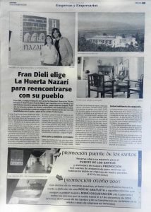 Artículo en Ideal en el que se narra la estancia de Fran Dieli en el Hotel Huerta Nazarí